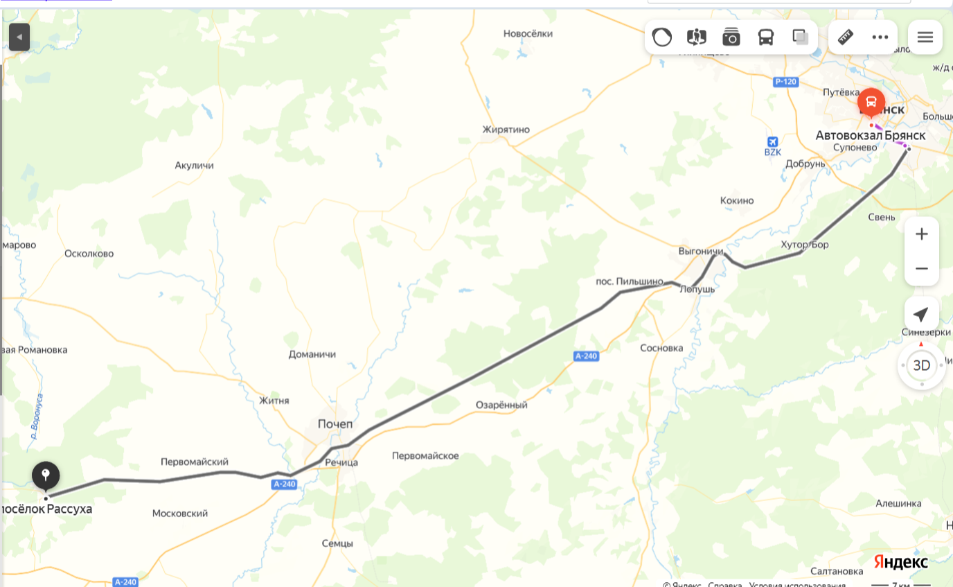 Проезд из г.Брянск до пос.Рассуха Унечского р-на Брянской обл..